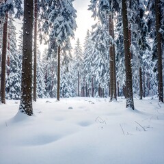 Fototapeta premium Snowy forest scene, winter wonderland