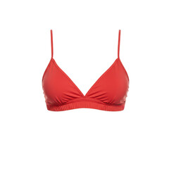 Bright red triangular bikini top displayed against a plain background, ideal for summer fashion
