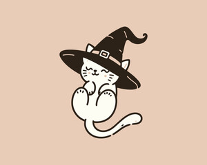 Adorable Witch Cat Vector Illustration for Halloween Charm
