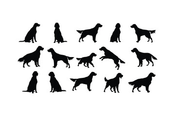 Black setter dog silhouettes various poses animal