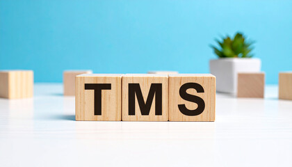 Wood cubes with abbreviation TMS. Transcranial Magnetic Stimulation. Neuroscience and psychiatry
