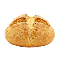 Freshly baked round bread loaf with a golden crust, isolated on a white background (3)