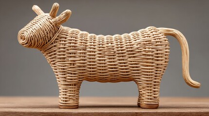 Graceful rattan cow sculpture digital art craft cute abstract figure energetic modern environment