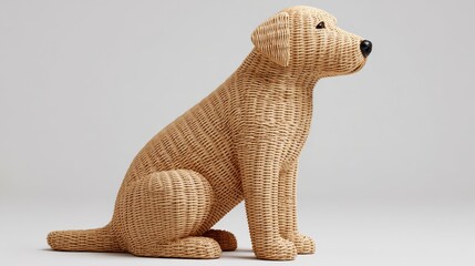 Cute digital craft sculpture of a realistic rattan dog figure abstract energy in art indoor environment