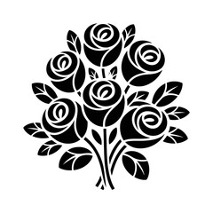 A bouquet of roses in black and white design isolated on white background