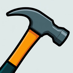 A cartoon hammer with an orange handle is ready for construction