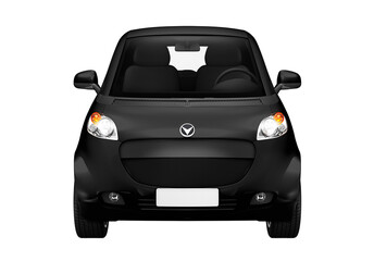 Front view of a black microcar in 3D