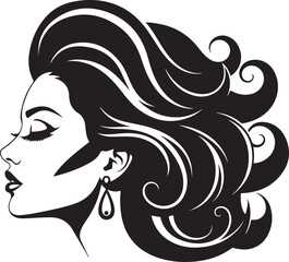 Elegant Black and White Silhouette of a Woman's Face with Voluminous Hair profile