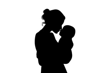 Silhouette of mother holding and loving her baby
