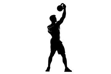Silhouette of bodybuilder lifting kettlebell during fitness workout