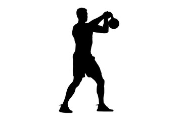 Silhouette of bodybuilder lifting kettlebell during fitness workout