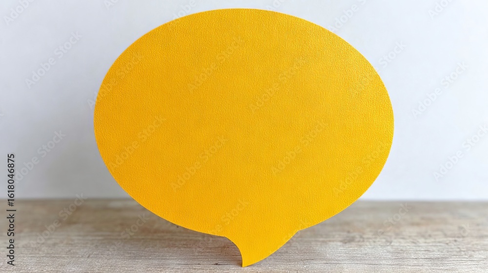 Poster yellow speech bubble mock up on a wooden surface, providing a vibrant canvas for text or design, ide