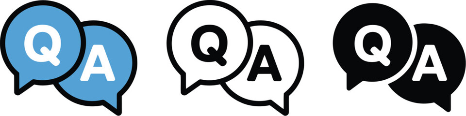 FAQ, questions and answers icon. Line, glyph and filled outline colorful version, Q and A speech outline and filled sign. Symbol, logo illustration. Different style icons set vector graphics. EPS 10. 