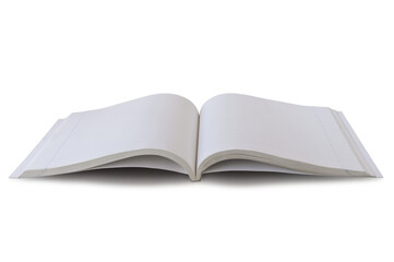 Open notebook, displaying blank lined pages and margins, offering a fresh space for writing or drawing. Isolated