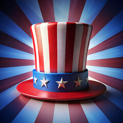 A patriotic hat with red and white stripes and blue with white stars