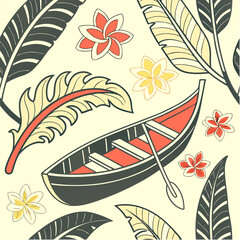   Seamless Pattern of Southern Thai Kolae Boat with Enhanced Bright Colors