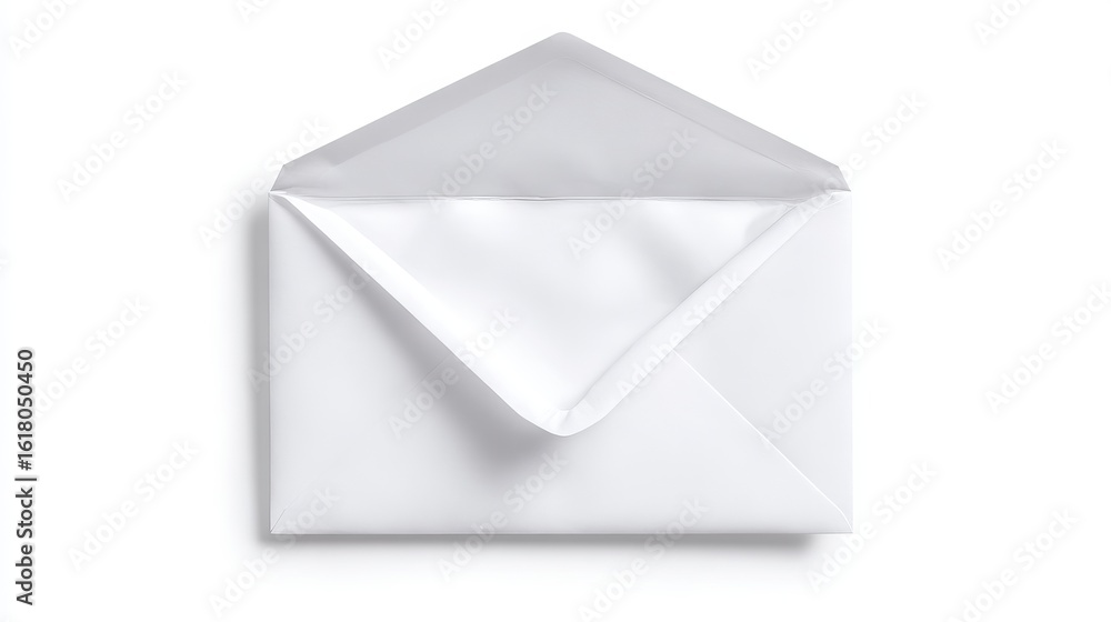 Poster white envelope with a pointed flap, lying flat on a clean surface, showcasing its smooth texture and