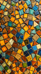 A vibrant mosaic of colorful tiles creates a textured background