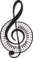 treble clef piano vector silhouette, music logo, musical design, piano keys circle, artistic music symbol, melody icon, creative music art, black and white music symbol, instrumental icon, piano and c
