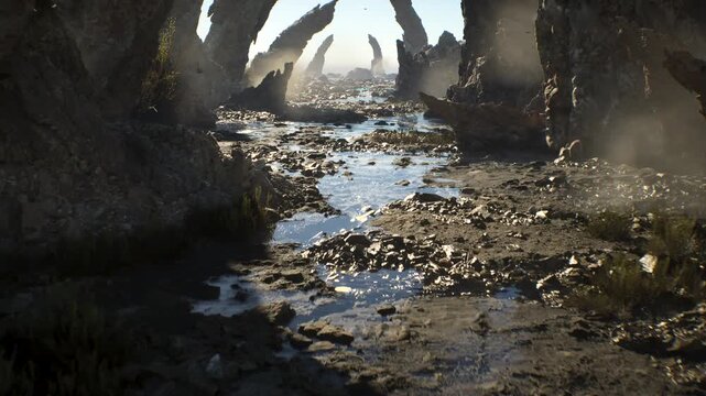Epic landscape of mysterious place. 3d render