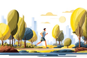 Man running in city park maintaining healthy lifestyle