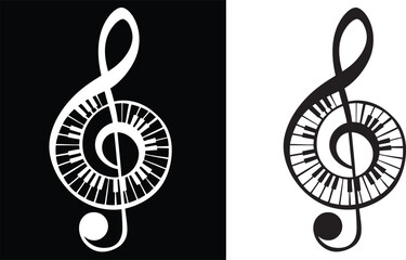 treble clef piano vector silhouette, music logo, musical design, piano keys circle, artistic music symbol, melody icon, creative music art, black and white music symbol, instrumental icon, piano and c