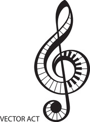 treble clef piano vector silhouette, music logo, musical design, piano keys circle, artistic music symbol, melody icon, creative music art, black and white music symbol, instrumental icon, piano and c