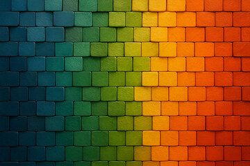 A vibrant wall of colorful cubes creates a stunning gradient effect