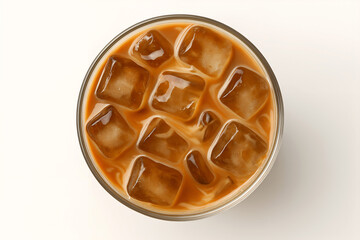 Iced coffee with ice cubes in a glass isolated on white background