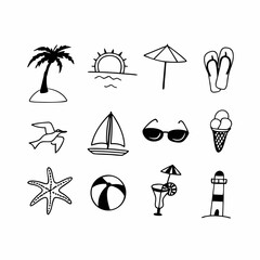 Fototapeta premium Collection of summer icons including palm tree and sunglasses - Concept of set icon 
