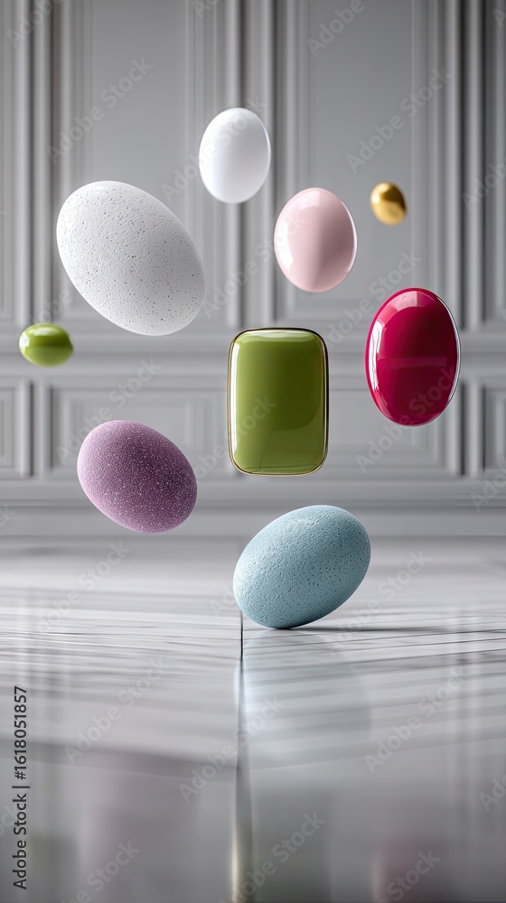Poster floating pastel shapes abstract 3d render