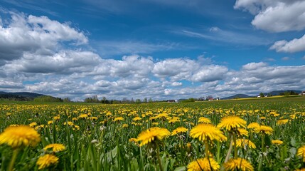 Fototapeta premium field of dandelions and sky