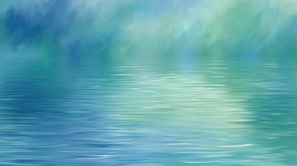 Fototapeta premium An abstract painting of blue and green hues showing a watery surface and reflections