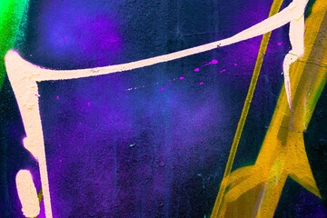 Neon graffiti in purple, pink, yellow with vibrant strokes. Y2K aesthetics, glowing digital background, urban street style, abstract 2000s decor.