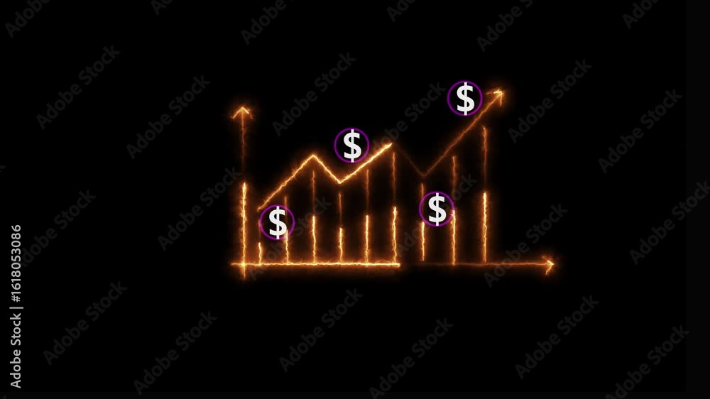 Poster animated dolar business graph chart .animated business graph icon with dolar sing. business graph ch
