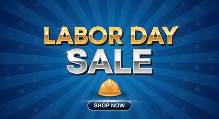 Labor Day Sale Announcement with Blue and Gold Design