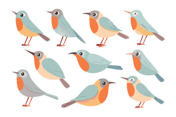 Colorful Songbird Collection: A delightful array of colorful songbirds, each with unique plumage, pose elegantly against the visual background.