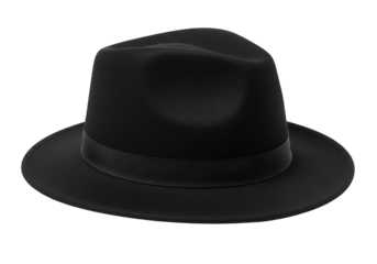 Black fedora hat on a black background.
