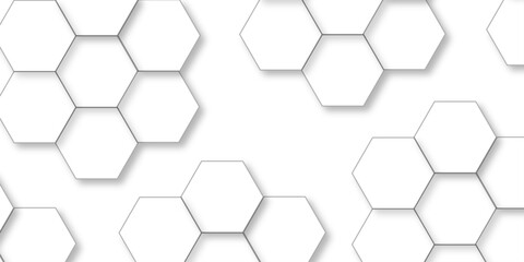 Abstract hexagon white background with shadow .white background Futuristic blue neon honeycombs. Modern technology design. Vector illustration.