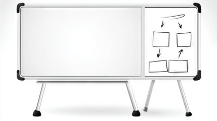 Blank whiteboard with copy space for presentations, featuring drawn diagrams and arrows, ideal for brainstorming sessions and educational purposes in a professional environment