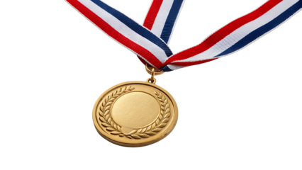 gold medal award with ribbon for winner champion achievement isolated on transparent background