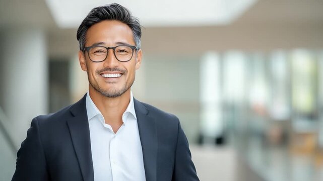 Confident Professional: A portrait of a distinguished professional, radiating confidence and approachability, epitomizing the essence of success and experience. 