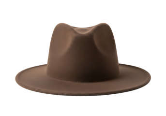 A brown fedora hat against a black background.