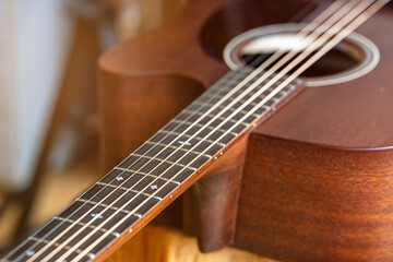 Classic brown wooden mahogany western guitar