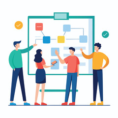 Fototapeta premium Business team collaborating on a strategic project plan and workflow on a whiteboard.