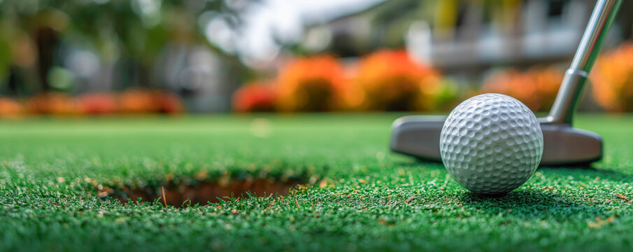 Golf ball slowly rolls toward the hole after a perfect putt, suspense building as it edges closer on the green