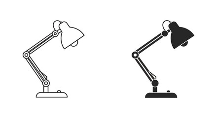 Desk Lamp Illustration Set Outline and Solid Black Design for Versatile Use
