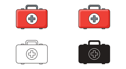 First Aid Kit Icons in Color Outline and Silhouette Styles