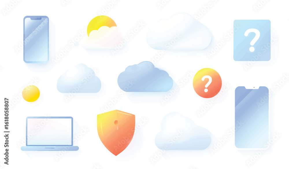 Poster cloud computing and cyber security technology icons set on white background for digital innovation a