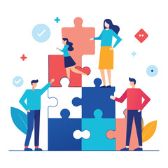 Collaborative teamwork building a puzzle together for a creative business solution